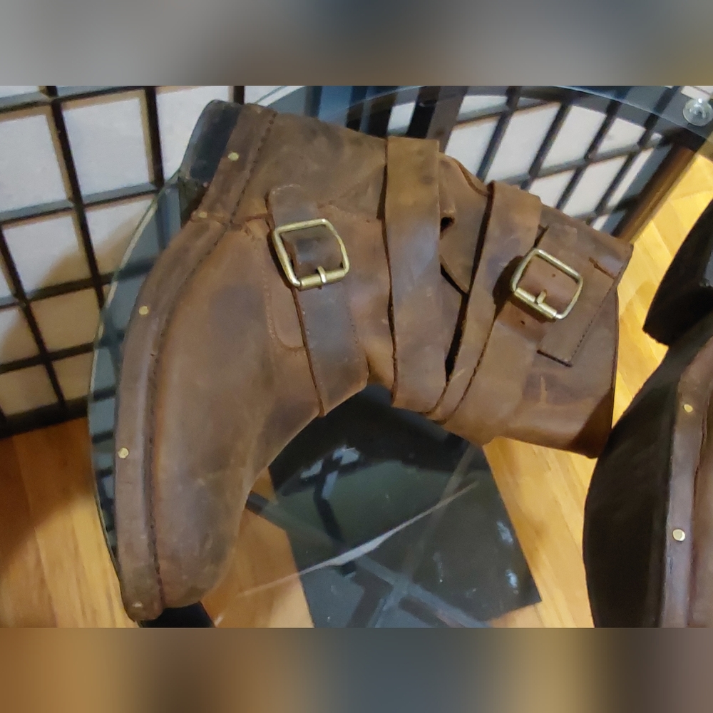 Jeffrey Campbell Brit Distressed Brown Leather Moto Strap Biker Pull On Boots 10 - Picture 15 of 16